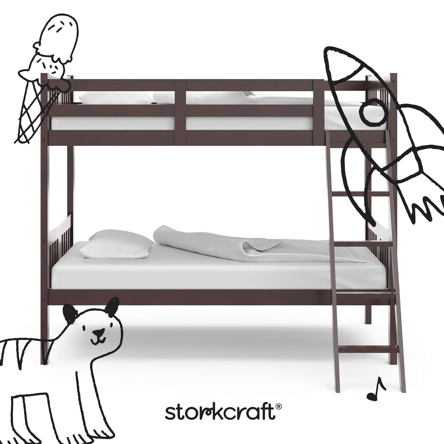 Caribou Twin-Over-Twin Bunk Bed – GREENGUARD Gold Certified Bunk Bed for Kids Bedroom, Converts to 2 Individual Twin Beds, No Box Spring Required (Espresso)