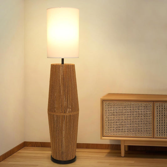 Vintage Floor Lamps for Living Room, Farmhouse Floor Lamp with Linen Shade, Boho Standing Lamp for Home Decor, Rustic Tall Lamp for Bedroom Office, Display Column Corner Lamp