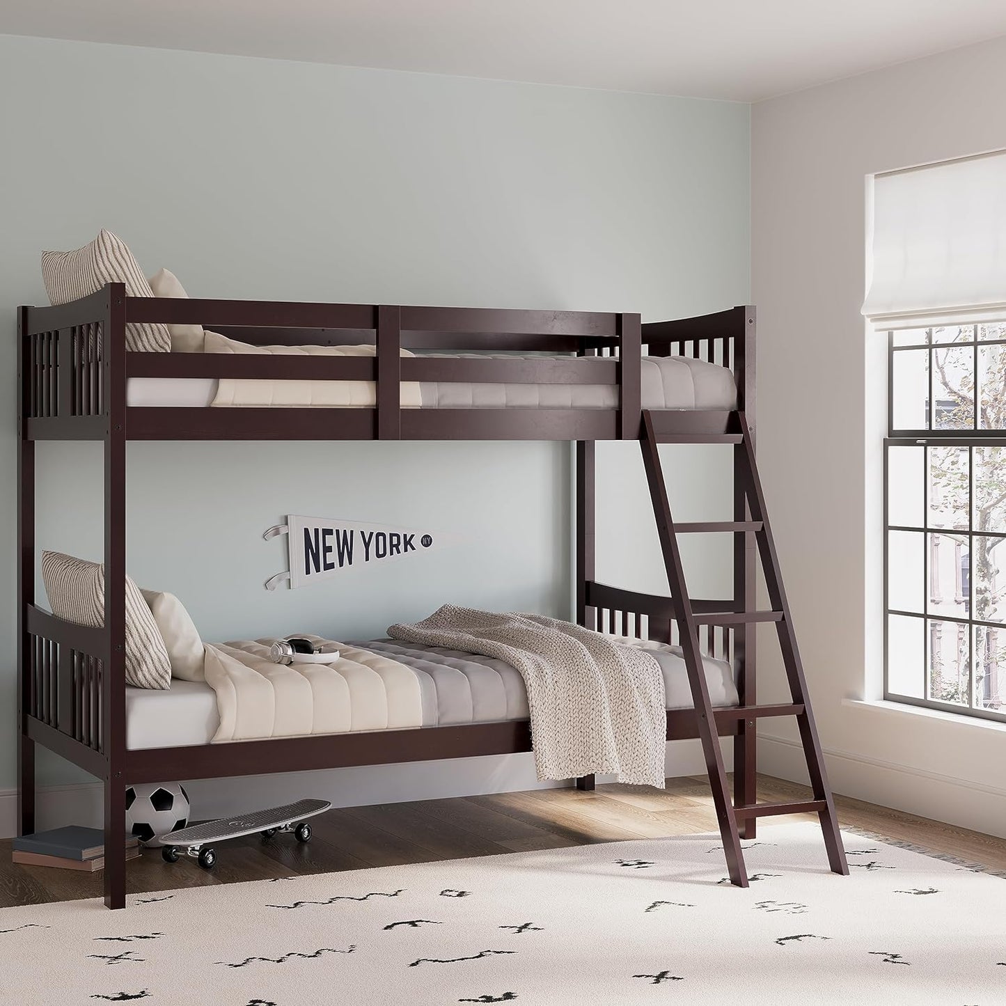 Caribou Twin-Over-Twin Bunk Bed – GREENGUARD Gold Certified Bunk Bed for Kids Bedroom, Converts to 2 Individual Twin Beds, No Box Spring Required (Espresso)
