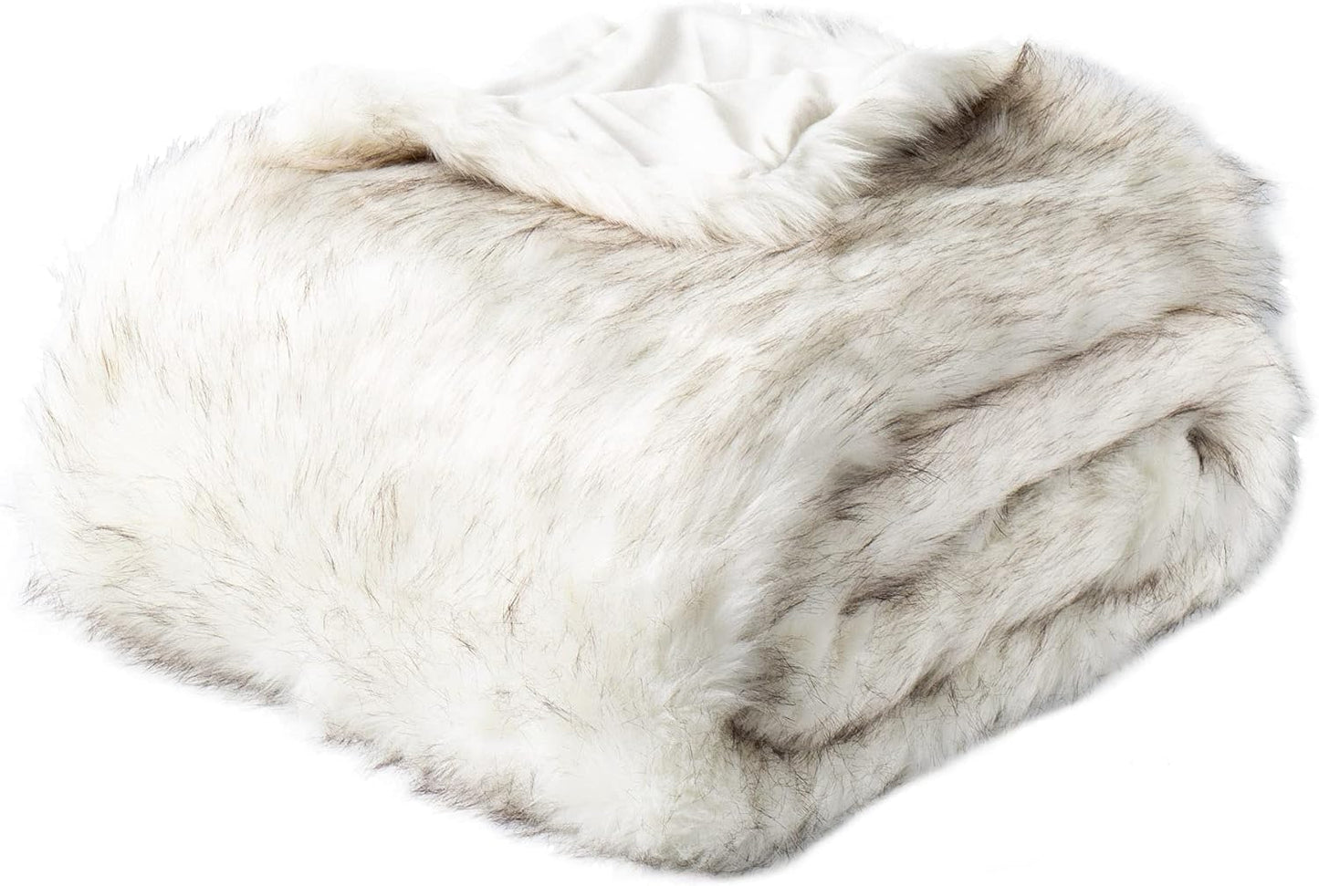Luxury White Faux Fur Throw Blanket Long Pile with Black Tips, 51"X67", Super Warm Thick Faux Fur Blanket for Couch, Bed, Fuzzy Fluffy Elegant Cozy Blanket