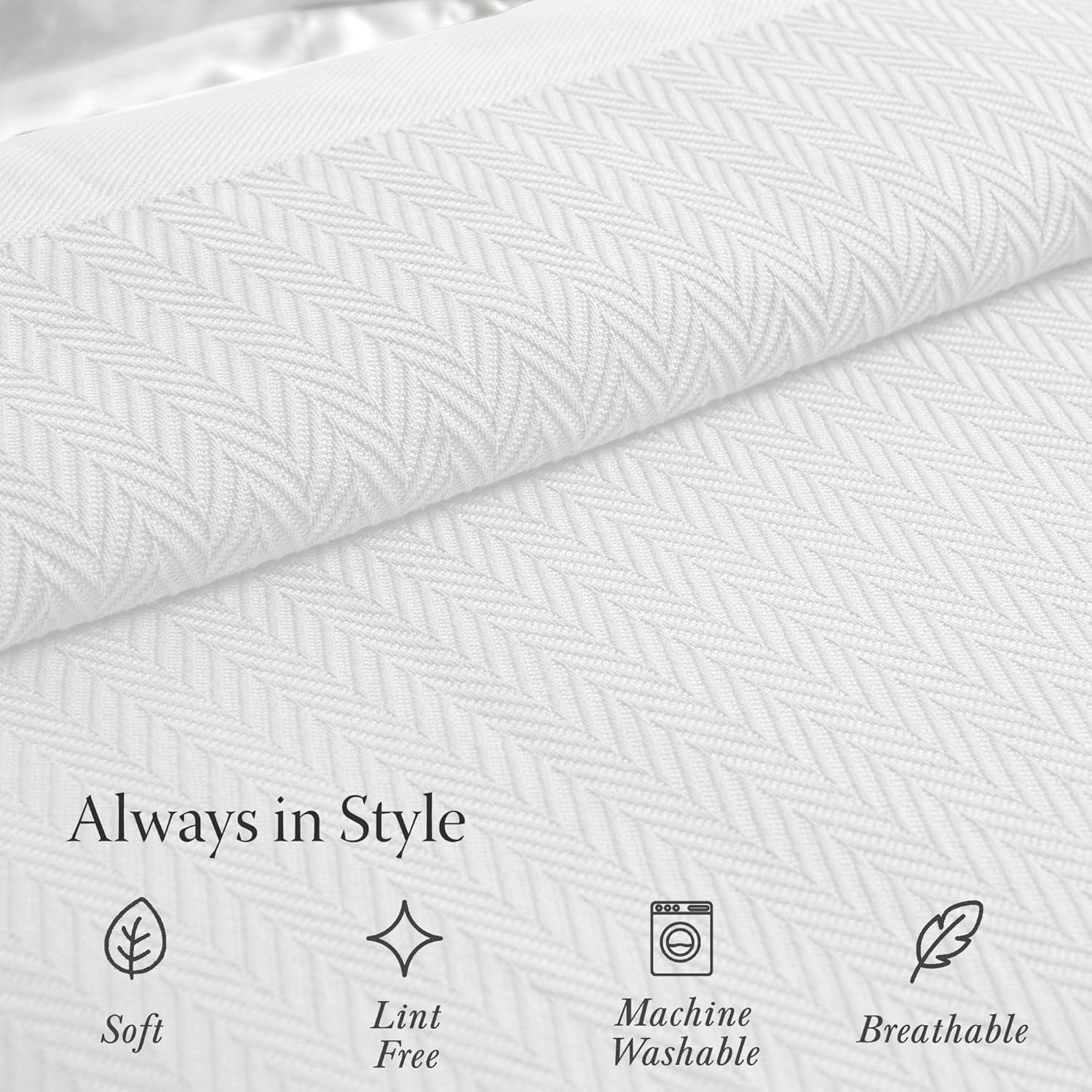 Luxury Cotton Blankets for Twin Size Bed | All-Season 100% Cotton Twin Blanket for Bed | Herringbone Soft & Cozy Fall Thermal Blanket, 350GSM, 68X92 Inches | White