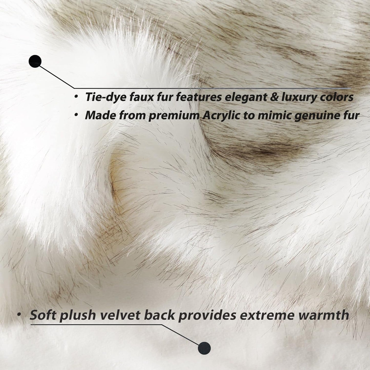 Luxury White Faux Fur Throw Blanket Long Pile with Black Tips, 51"X67", Super Warm Thick Faux Fur Blanket for Couch, Bed, Fuzzy Fluffy Elegant Cozy Blanket